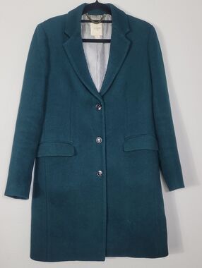Vintage J.Crew Women’s Wool Blend Trench Coat Size 0 Dark Green Lined Classic